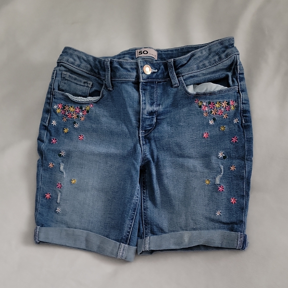 SO Light Blue Denim Shorts with Embroidered Detail